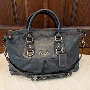 Coach Ashley F18777 Signature Lurex Sateen Charcoal Gray Satchel Handbag